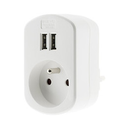 Prise 16a 2p+t + Avec 2x Ports Usb 2,1a - Blanc