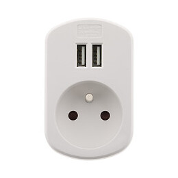 Prise 16a 2p+t + Avec 2x Ports Usb 2,1a - Blanc