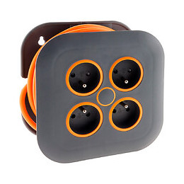 Enrouleur Domestique 4 Prises 2p+t 16a + Coupe-circuit - Gris/orange - Zenitech