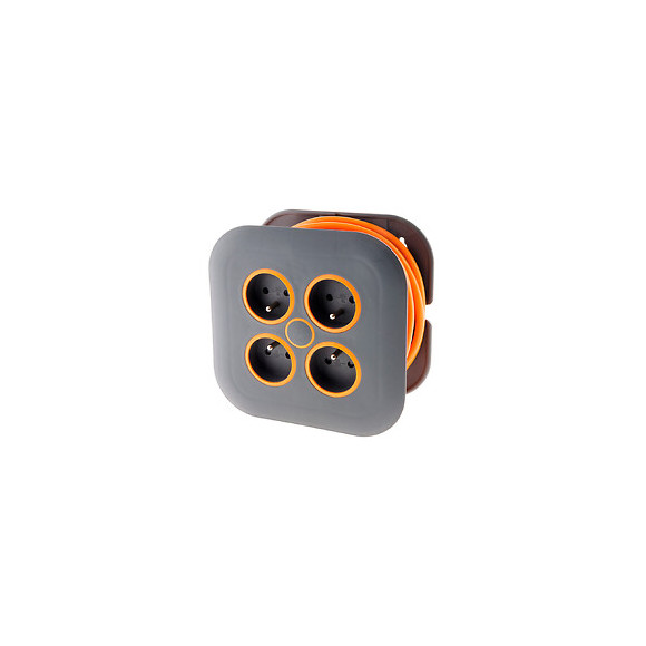 Enrouleur Domestique 4 Prises 2p+t 16a + Coupe-circuit - Gris/orange - Zenitech