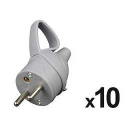 Lot De 10 Fiches Mâle Anneau + Ergot -16a 2p + T - Gris