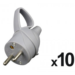 Lot De 10 Fiches Mâle Anneau + Ergot -16a 2p + T - Gris
