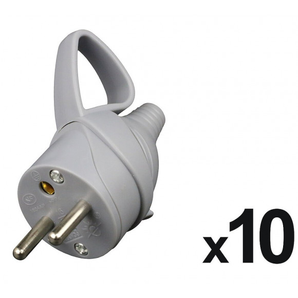 Lot De 10 Fiches Mâle Anneau + Ergot -16a 2p + T - Gris