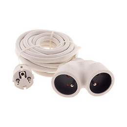 Prolongateur Bi Tête 3g1,5 Mm Blanc 5m - 1 Prise Mâle + 2 Prises Femelle - Zenitech