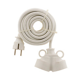 Prolongateur Bi Tête 3g1,5 Mm Blanc 5m - 1 Prise Mâle + 2 Prises Femelle - Zenitech