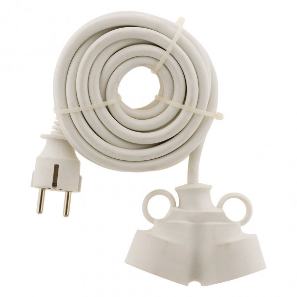 Prolongateur Bi Tête 3g1,5 Mm Blanc 5m - 1 Prise Mâle + 2 Prises Femelle - Zenitech