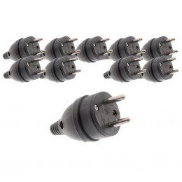 Lot De 10 Fiches Mâle Anneau -16a 2p + T - Noir