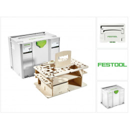 Festool Systainer Sys 4 T-loc Sys-hwz Box Coffret De Transport De Couleur Gris Clair Associable À Un Insert En Bois ( 497658 )