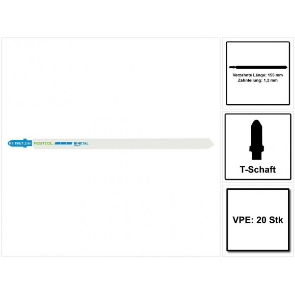 Festool Hs 155/1,2 Bi/20 Lot De 20 Lames De Scie Sauteuse En Métal (4 X 204337) Moule En Métal Ondulé Pour Matériaux Sandwi