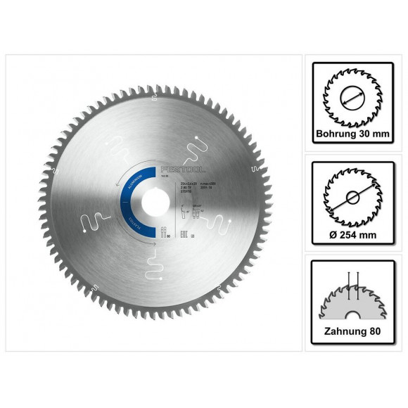 Festool Tf80 A 254 X 2,4 X 30 Mm Lame De Scie Circulaire Spéciale Pour Scie Circulaire À Format Tks 80 (575978)
