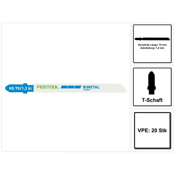 Festool Hs 75/1,2 Bi/20 Metal Steel / Lame De Scie Sauteuse En Acier Bi-métal - 20 Pièces ( 204271 ) Forme De Base Ondulée E