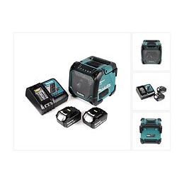 Makita Dmr 202 Rg Haut Parleur De Chantier Sans Fil 18v + Fonction Bluetooth + Connexion Aux + Port Usb + Ecran Lcd + 2x Batter