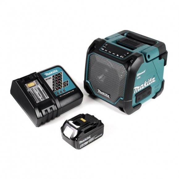 Makita Dmr 202 Rg1 Haut Parleur De Chantier Sans Fil 18v + Fonction Bluetooth + Connexion Aux + Port Usb + Ecran Lcd + 1x Batte