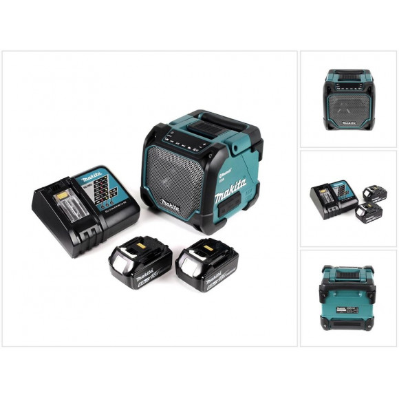 Makita Dmr 202 Rg Haut Parleur De Chantier Sans Fil 18v + Fonction Bluetooth + Connexion Aux + Port Usb + Ecran Lcd + 2x Batter