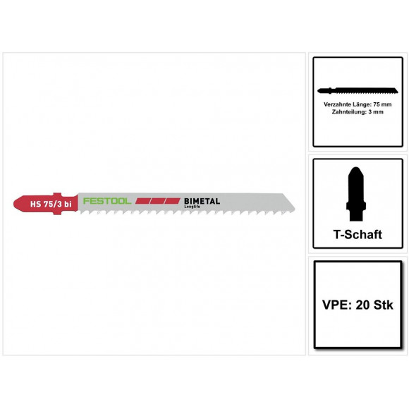 Festool Hs 75/3 Bi/20 Plastics Solid Materials Lame De Scie Sauteuse - 20 Pièces. ( 4x 204336 )