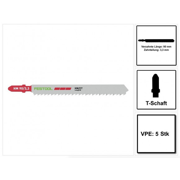 Festool Hm 90 / 3,3 / 5 Lames De Scie Sauteuse En Stratifié, Plastifiée - 5 Pièces (204269) Pour Panneaux Liés À La Résin