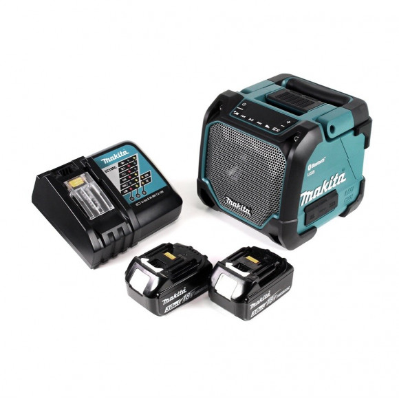 Makita Dmr 202 Rf Haut Parleur De Chantier Sans Fil 18v + Fonction Bluetooth + Connexion Aux + Port Usb + Ecran Lcd + 2x Batter