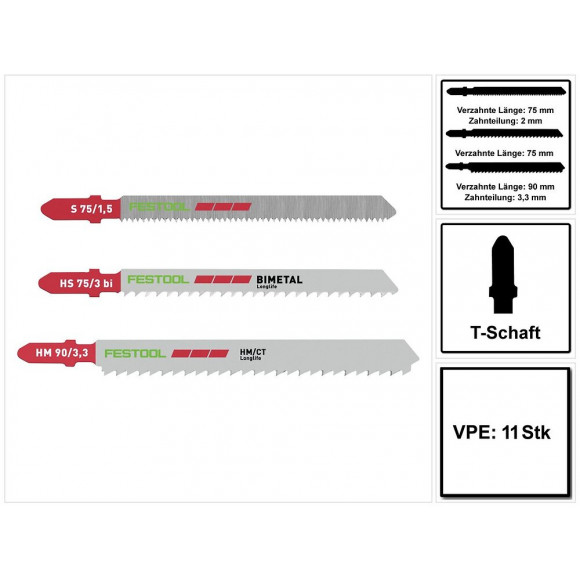 Festool Sts-sort/11 Plastics Lames De Scie Sauteuse - 11 Pièces. ( 204336 / 204268 / 204269 ) Pour Tous Les Plastiques / Strat