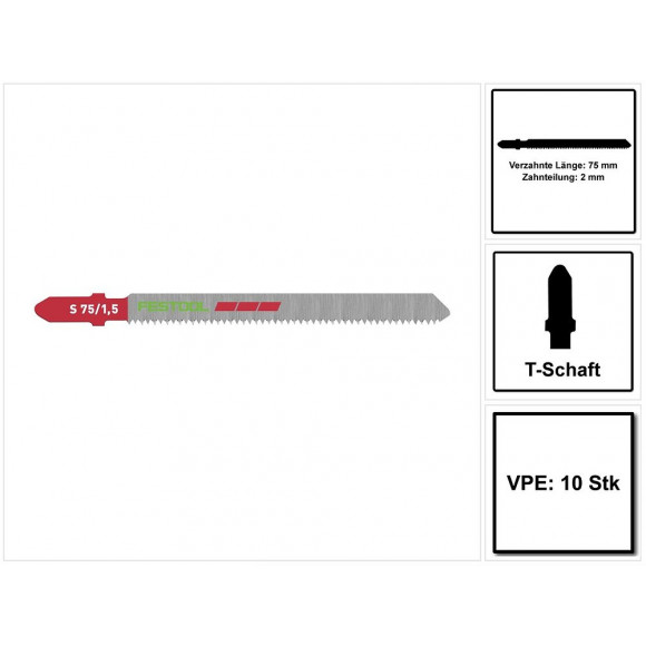 Festool S 75/1,5/10 Plastics Profile Lame De Scie - 10 Pièces. ( 204268 ) Pour Profilés En Plastique, Verre Acrylique Et Plas