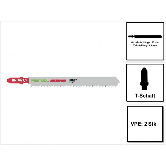 Festool Hm 90 / 3,3 / 2 Plastics Laminate Lames De Scie Sauteuse  - 2 Pièces ( 204269) Pour Panneaux Collés De Stratifié Et 