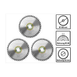 Festool Hw Lames De Scie Denture Fine 160 X 20 X 2,2 Mm W48 160 Mm - 48 Dents ( 3 X 491952 )