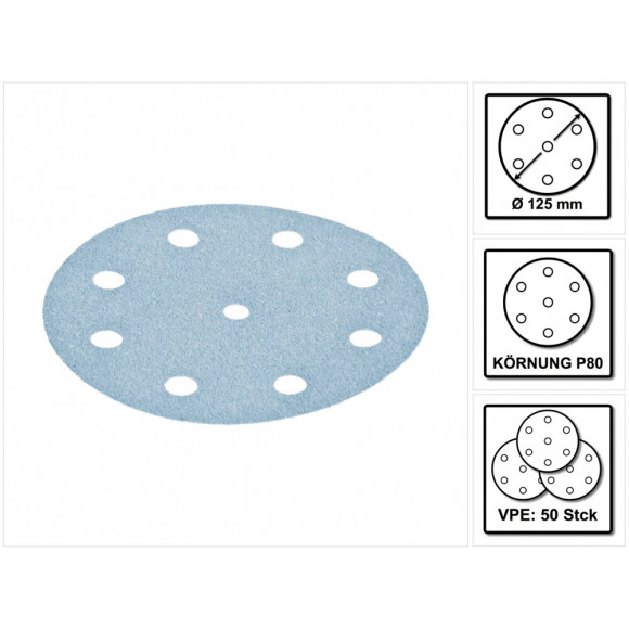 Disques Stickfix 9 Trous Diamètre 125 Mm Grain 80 Boîte De 50