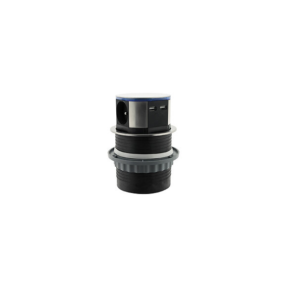 Bloc Multiprise Encastrable Compact Led 3 Prises 16a 2p+t & 2x Usb - Finition Inox - Otio