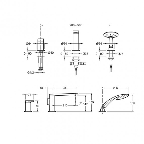 Mitigeur Bain-douche 3 Trous Sur Gorge - Collection Composed Finition Titanium
