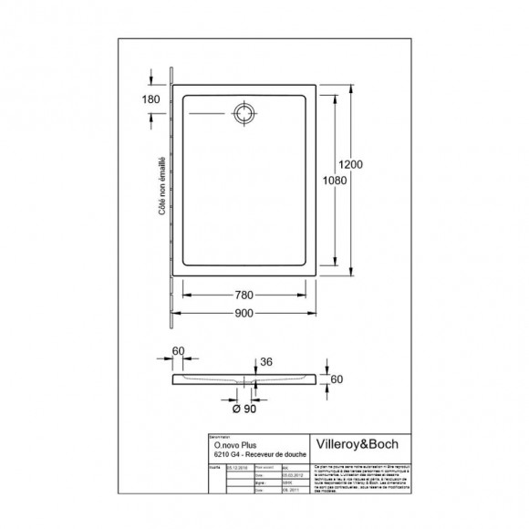 Receveur Rectangle O Novo Plus Blanc, 120 X 90