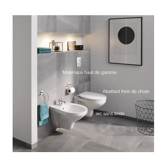 Pack Wc Rimless Bau Ceramic Grohe, Plaque Chromee