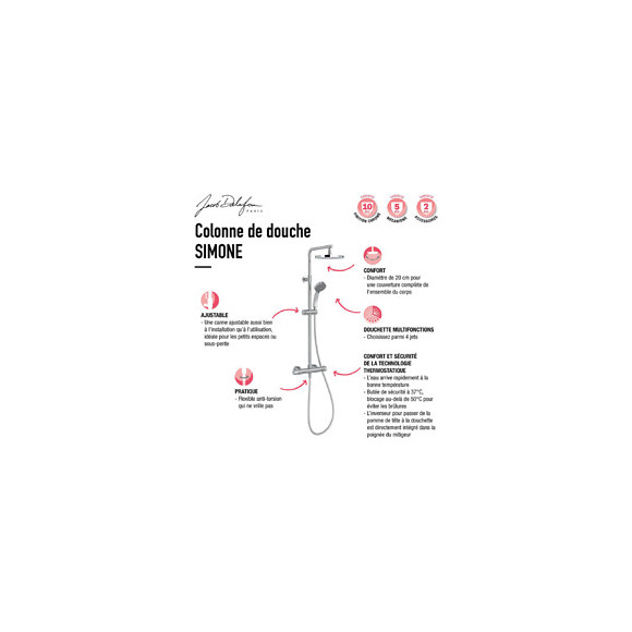 Colonne De Douche Thermostatique Simone Réglable En Hauteur