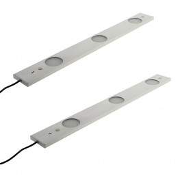 Lot De 2 Réglettes Plates Led 3x 6,2w - Interrupteur Et Capteur De Mouvement - 50cm - Inox Brosse
