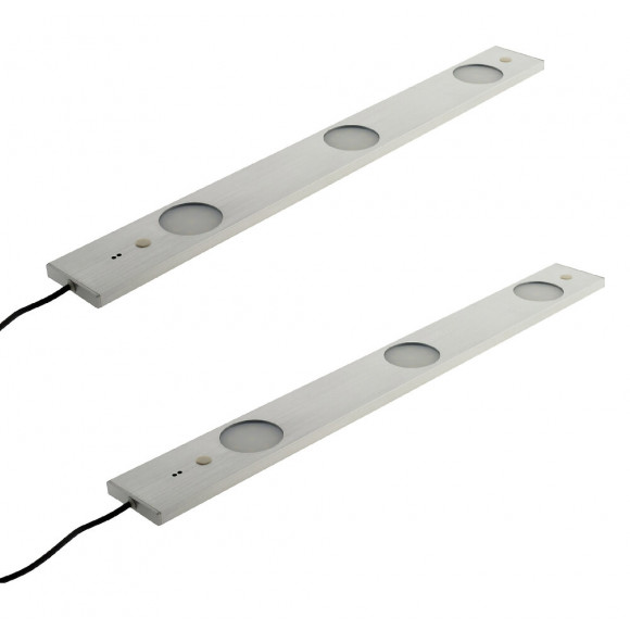 Lot De 2 Réglettes Plates Led 3x 6,2w - Interrupteur Et Capteur De Mouvement - 50cm - Inox Brosse