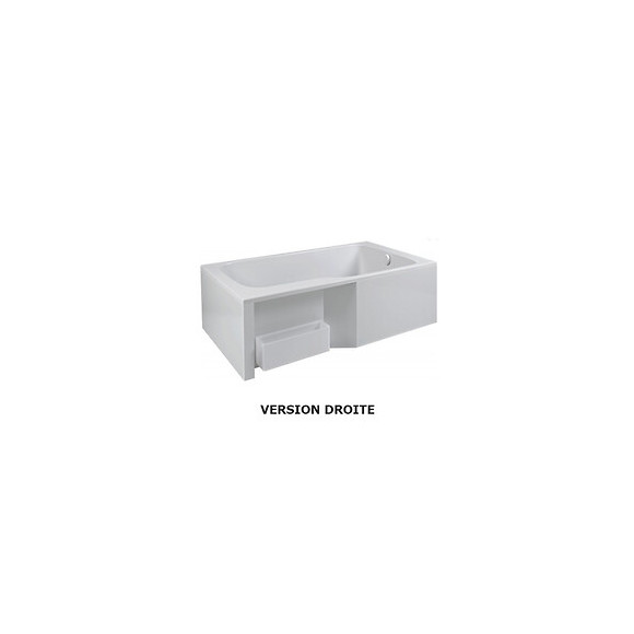 Ensemble Baignoire Bain Douche Blanc + Pare Bain + Tablier Malice, 160 X 85 - Version Droite