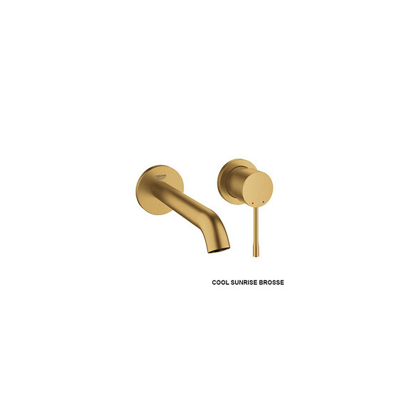 Essence Mitigeur Monocommande 2 Trous Lavabo Taille M Vendu Avec Corps Encastré, Cool Sunrise Brossé - Finition Doré Brillan