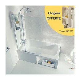 Ensemble Baignoire Bain Douche Blanche + Pare Bain Malice, 160 X 85 - Version Gauche