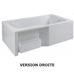 Ensemble Baignoire Bain Douche Blanc + Pare Bain + Tablier Malice, 160 X 85 - Version Gauche