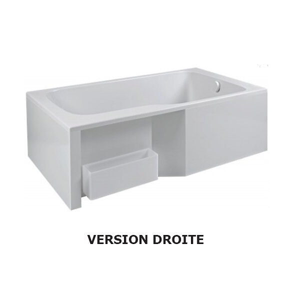 Ensemble Baignoire Bain Douche Blanc + Pare Bain + Tablier Malice, 160 X 85 - Version Gauche