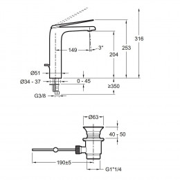 Mitigeur Lavabo - Modèle Haut - Avec Flexibles D Alimentation