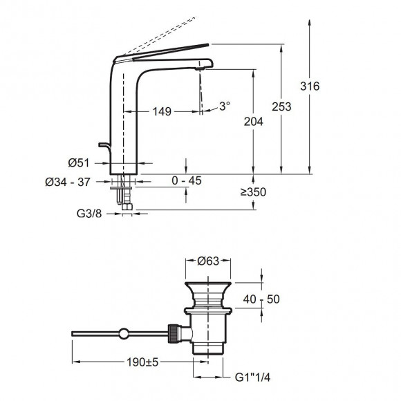 Mitigeur Lavabo - Modèle Haut - Avec Flexibles D Alimentation