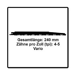 Komet Cv-stahl Vario Lames De Scie Sabre Fresh Wood 240mm 4-5tpi - 5 Pièces. ( 501.085 )