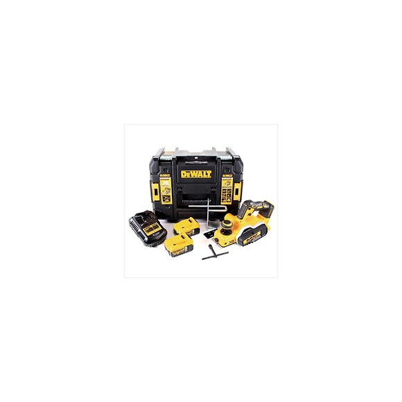 Dewalt Dcp 580 P2 18 V Rabot Sans Fil 82 Mm Avec Boîtier Tstak Vi + 2x Batteries Dcb 184 5,0 Ah + 1x Chargeur Dcb 115