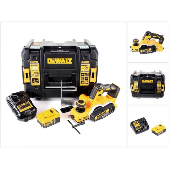 Dewalt Dcp 580 P1 18 V Rabot Sans Fil 82 Mm Avec Boîtier Tstak Vi + 1x Batterie Dcb 184 5,0 Ah + 1x Chargeur Dcb 115