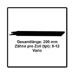 Komet Pallets Lame De Scie Sabre 200mm 8-12tpi - 10 Pièces. Hss-bi-metall Vario ( 2x 501.396 )