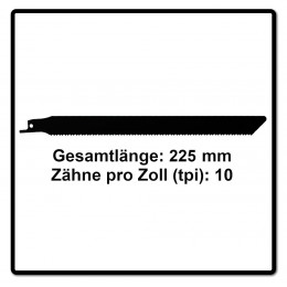 Komet Pallets Lame De Scie Sabre 225mm 10-10tpi - 10 Pièces. Hss-bi-metall ( 2x 501.398 )