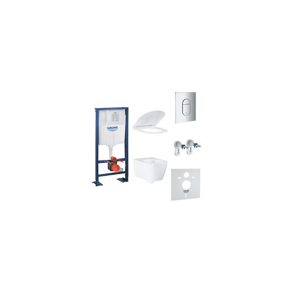 Pack Wc Suspendu Sans Bride Essence + Abattant + Plaque Chromée + Bâti Grohe