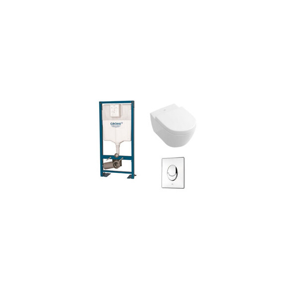 Pack Wc Suspendu Sans Bride Subway 2.0 + Abattant + Plaque Chromée + Bâti Grohe