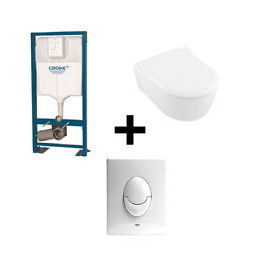 Pack Wc Suspendu Sans Bride Avento + Abbatant + Plaque + Bâti