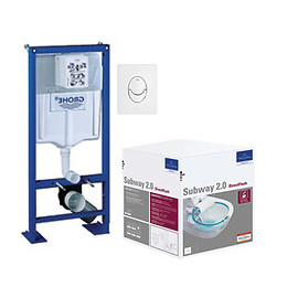 Pack Wc Suspendu Sans Bride Subway 2.0 + Abattant + Plaque Blanche + Bâti Grohe