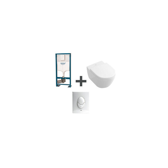 Pack Wc Suspendu Sans Bride Subway 2.0 + Abattant + Plaque Blanche + Bâti Grohe